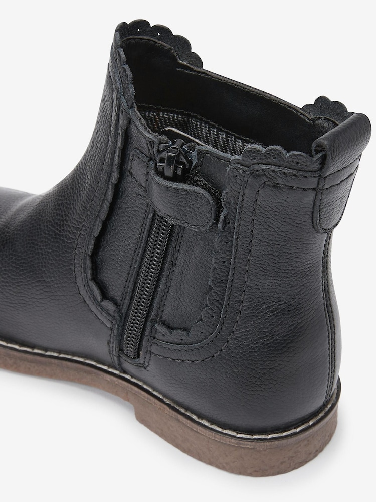 Black Leather Scallop Premium Chelsea Boots - Image 4 of 4