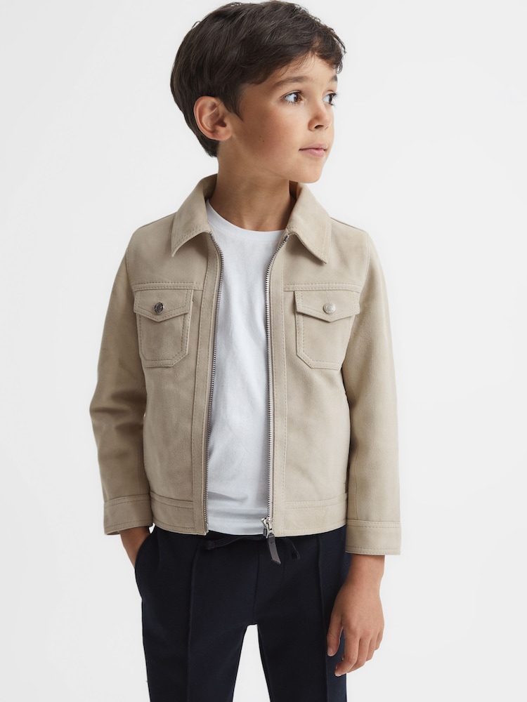 Reiss Stone Pike Suede Zip Through Jacket - Image 1 of 8