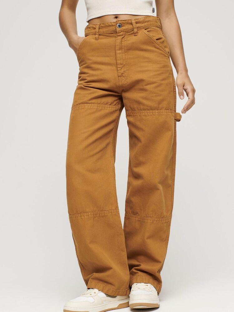 Superdry Organic Cotton Vintage Wide Carpenter Brown Cargo Trousers - Image 1 of 10