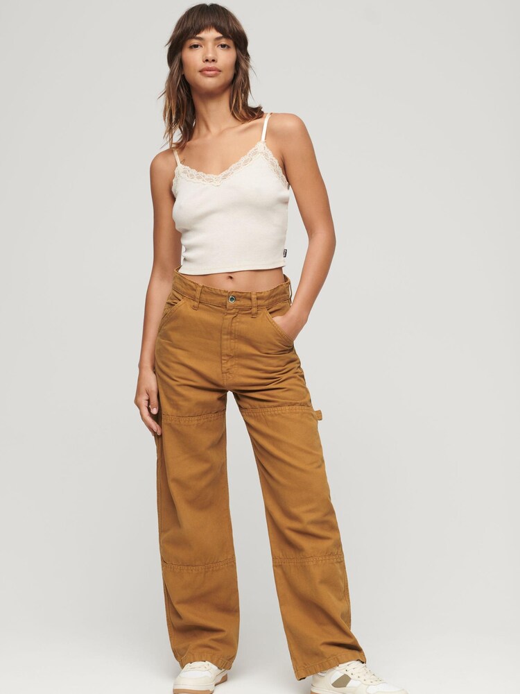 Superdry Organic Cotton Vintage Wide Carpenter Brown Cargo Trousers - Image 2 of 10