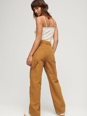 Superdry Organic Cotton Vintage Wide Carpenter Brown Cargo Trousers - Image 3 of 10