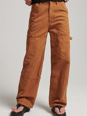 Superdry Organic Cotton Vintage Wide Carpenter Brown Cargo Trousers - Image 4 of 10