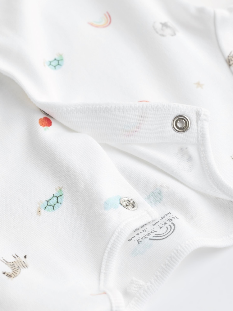 White Bright Animal 4 Pack Baby Printed Long Sleeve Sleepsuits (0-2yrs) - Image 10 of 13