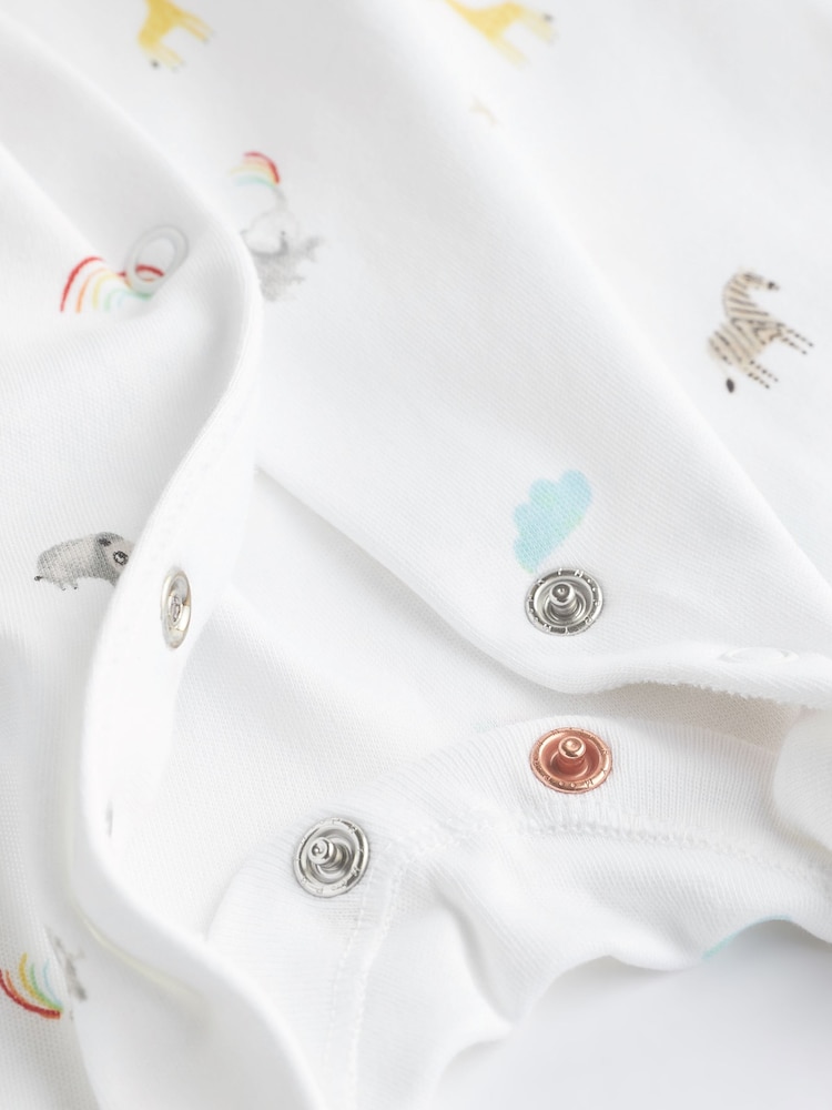 White Bright Animal 4 Pack Baby Printed Long Sleeve Sleepsuits (0-2yrs) - Image 11 of 13