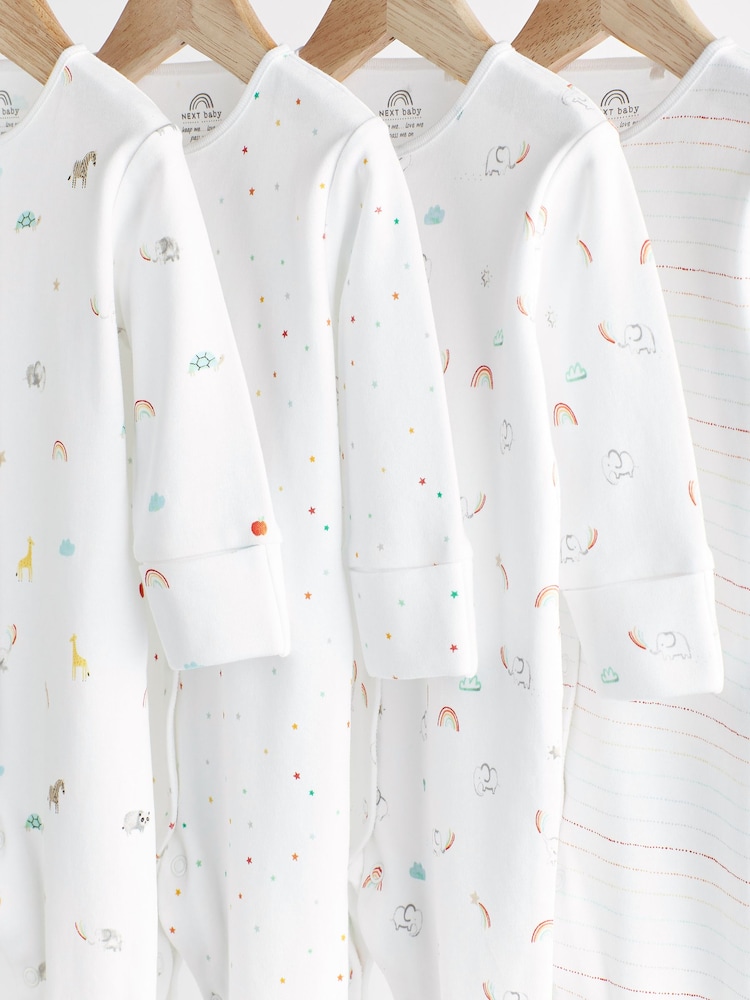 White Bright Animal 4 Pack Baby Printed Long Sleeve Sleepsuits (0-2yrs) - Image 4 of 13