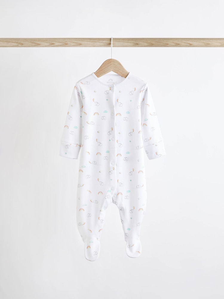 White Bright Animal 4 Pack Baby Printed Long Sleeve Sleepsuits (0-2yrs) - Image 6 of 13