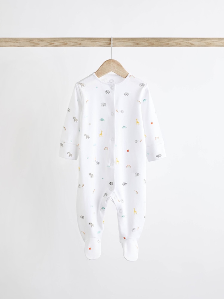 White Bright Animal 4 Pack Baby Printed Long Sleeve Sleepsuits (0-2yrs) - Image 8 of 13