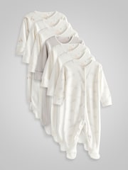 Delicate White Animal 7 Pack Baby Printed Long Sleeve Sleepsuits (0-2yrs) - Image 1 of 13