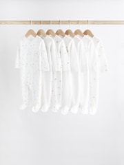 White Bright Animal 7 Pack Baby Printed Long Sleeve Sleepsuits (0-2yrs) - Image 1 of 8