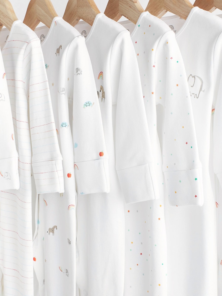 White Bright Animal 7 Pack Baby Printed Long Sleeve Sleepsuits (0-2yrs) - Image 3 of 8