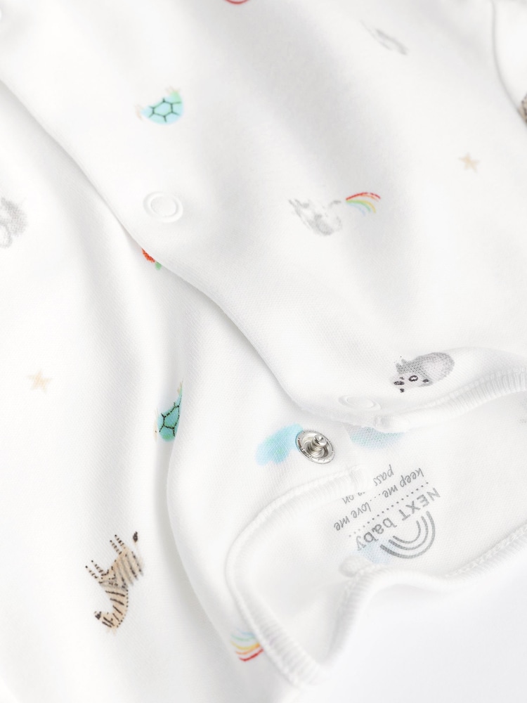 White Bright Animal 7 Pack Baby Printed Long Sleeve Sleepsuits (0-2yrs) - Image 5 of 8