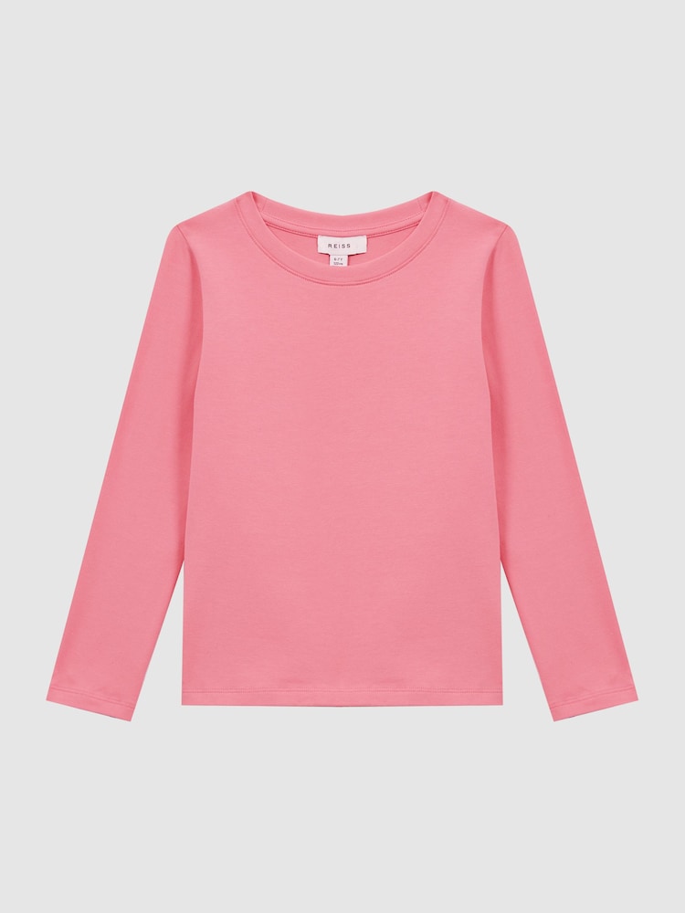 Reiss Pink Mai Mai Junior Long Sleeve Crew Neck T-Shirt - Image 2 of 5 Reiss Pink Mai Mai Junior Long Sleeve Crew Neck T-Shirt - Image 2 of 5