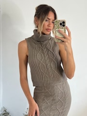 Style Cheat Brown Abbi Cable Knit Vest - Image 1 of 10