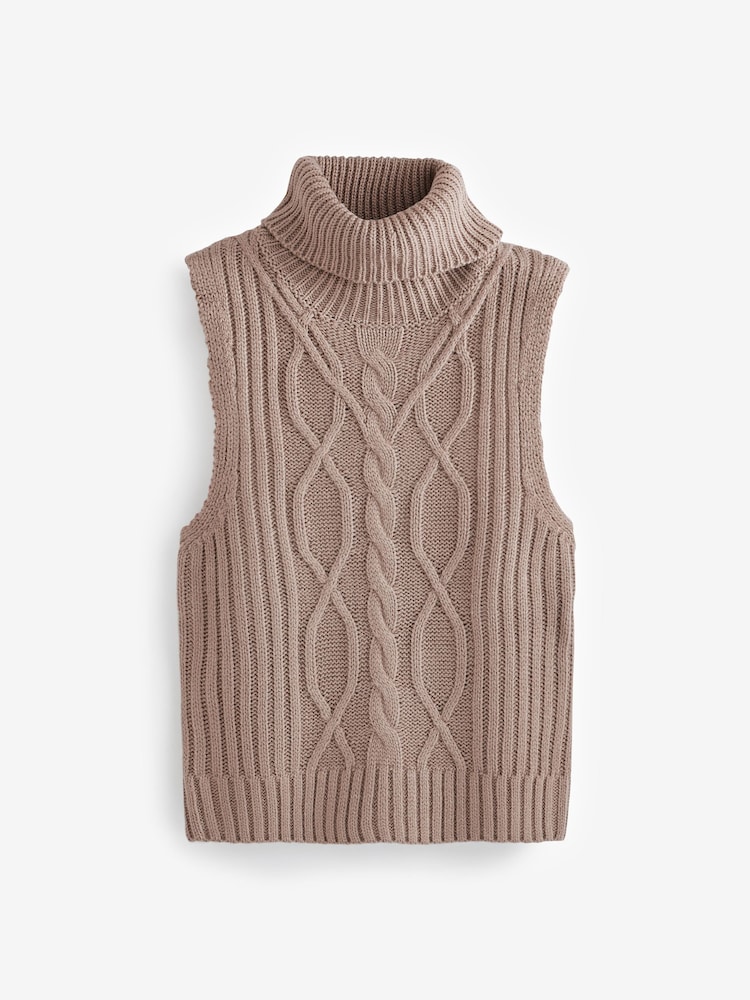 Style Cheat Brown Abbi Cable Knit Vest - Image 10 of 10