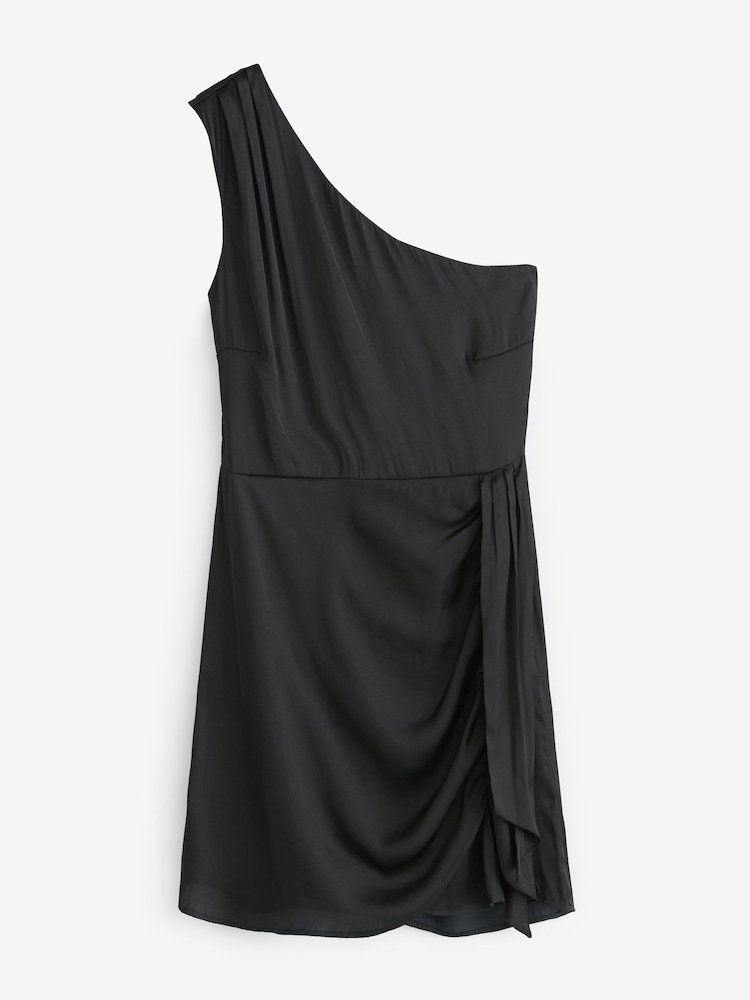 Black Satin One Shoulder Mini Dress - Image 5 of 5