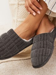 Charcoal Grey Quilted Mule Slippers - Image 3 of 8