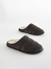 Charcoal Grey Quilted Mule Slippers - Image 4 of 8