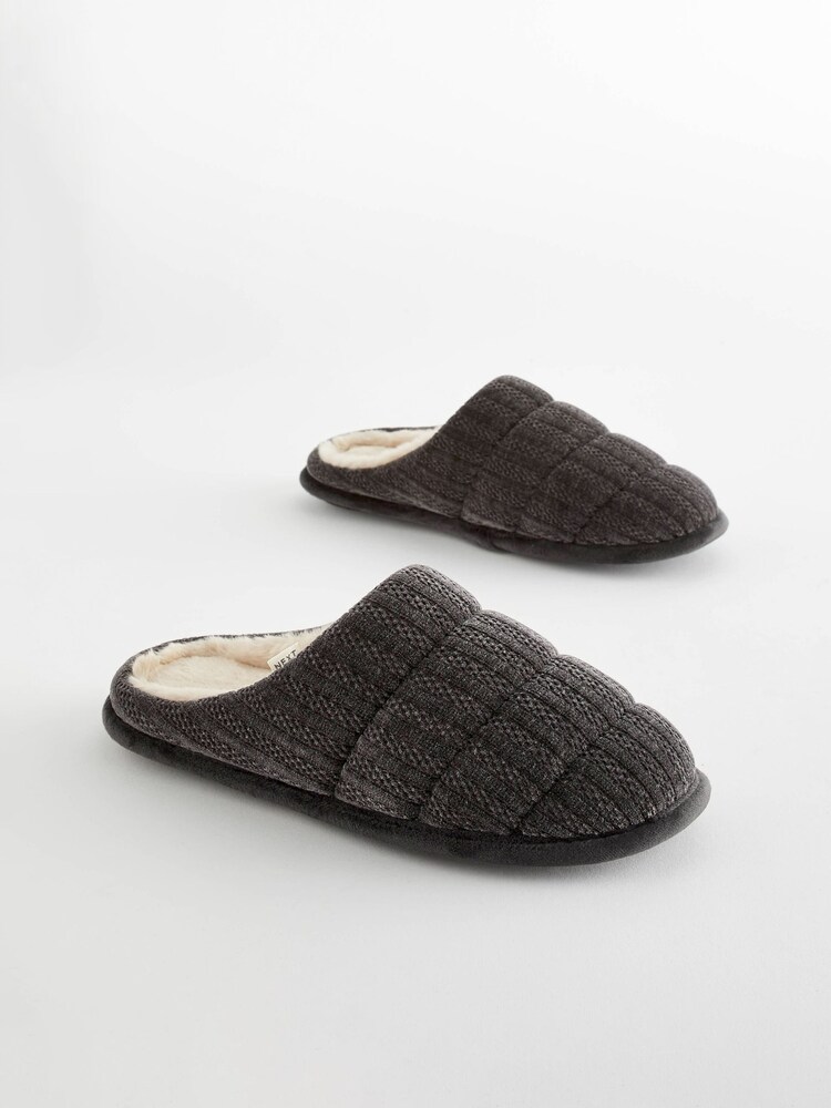 Charcoal Grey Quilted Mule Slippers - Image 4 of 8