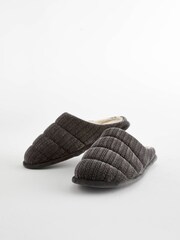 Charcoal Grey Quilted Mule Slippers - Image 6 of 8