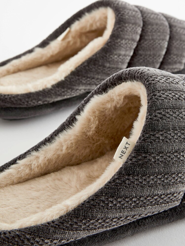 Charcoal Grey Quilted Mule Slippers - Image 8 of 8