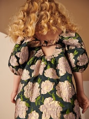 Black/Pink Rose Jacquard Dress (3-16yrs) - Image 5 of 6