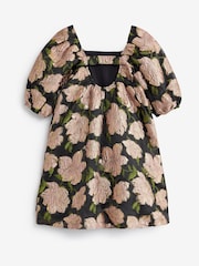 Black/Pink Rose Jacquard Dress (3-16yrs) - Image 6 of 6