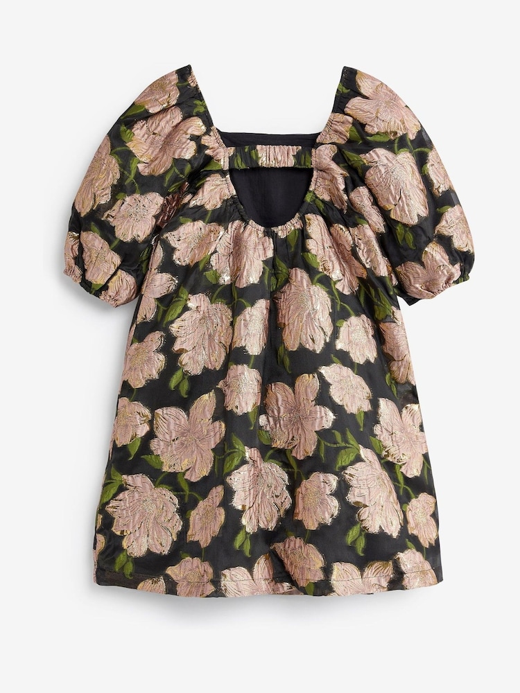 Black/Pink Rose Jacquard Dress (3-16yrs) - Image 6 of 6