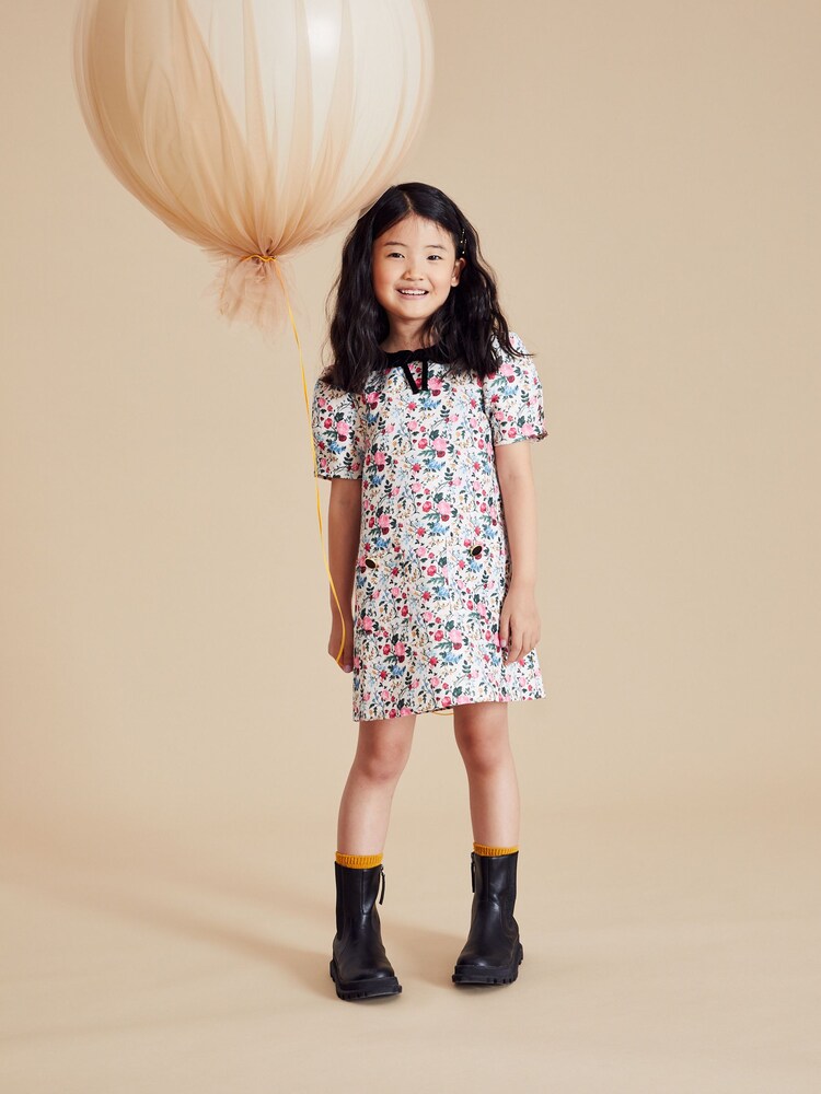 Pink Ditsy Jacquard Collar Dress (3mths-16yrs) - Image 2 of 7 Pink Ditsy Jacquard Collar Dress (3mths-16yrs) - Image 2 of 7
