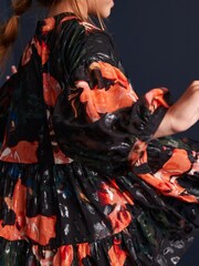 Black/Red Floral Metallic Jacquard Dress (3-16yrs) - Image 4 of 6