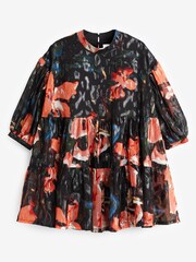 Black/Red Floral Metallic Jacquard Dress (3-16yrs) - Image 5 of 6