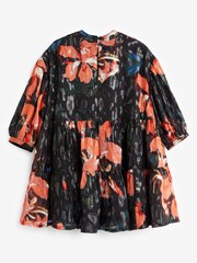 Black/Red Floral Metallic Jacquard Dress (3-16yrs) - Image 6 of 6