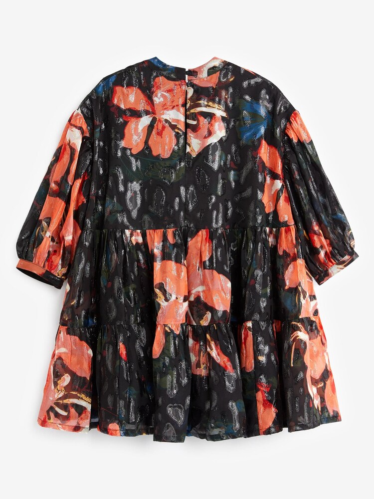 Black/Red Floral Metallic Jacquard Dress (3-16yrs) - Image 6 of 6