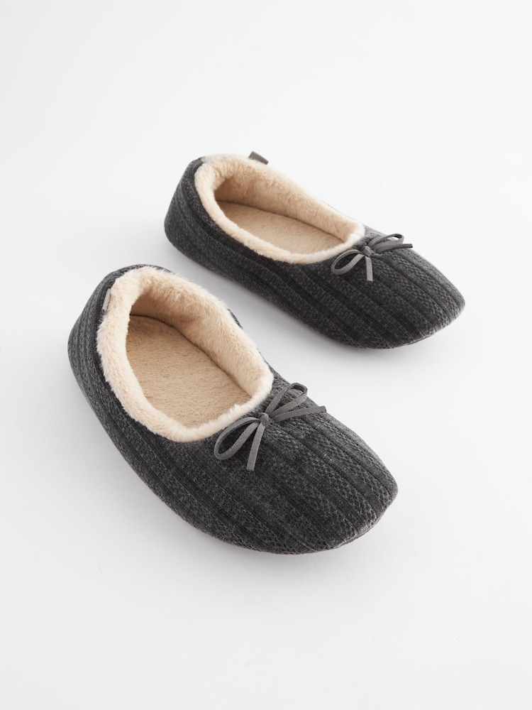 Charcoal Grey Corduroy Ballet Slippers - Image 2 of 7 Charcoal Grey Corduroy Ballet Slippers - Image 2 of 7