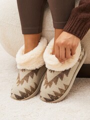 Brown/Cream Tribal Print Shoot Slippers - Image 1 of 9