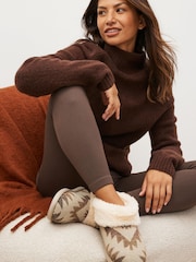 Brown/Cream Tribal Print Shoot Slippers - Image 2 of 9