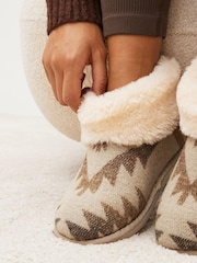 Brown/Cream Tribal Print Shoot Slippers - Image 3 of 9