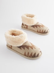 Brown/Cream Tribal Print Shoot Slippers - Image 4 of 9