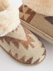 Brown/Cream Tribal Print Shoot Slippers - Image 8 of 9