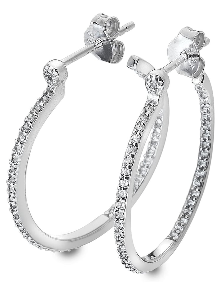 Hot Diamonds Silver Tone White Topaz Hoop Earrings - Image 1 of 3