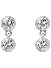 Hot Diamonds Silver Tone Tender White Topaz Double Drop Earrings - Image 2 of 3
