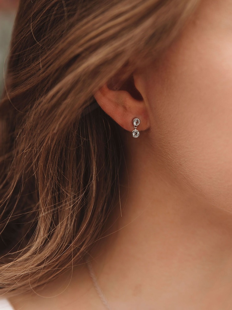 Hot Diamonds Silver Tone Tender White Topaz Double Drop Earrings - Image 3 of 3