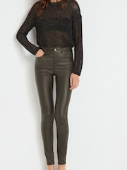 Khaki Green Coated Skinny Jeans - Image 1 of 6