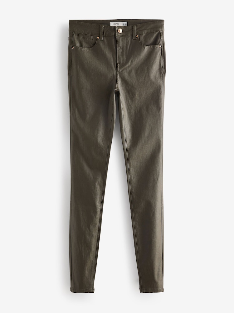 Khaki Green Coated Skinny Jeans - Image 2 of 6