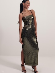 Gold Sequin Midi Dress - Image 1 of 6