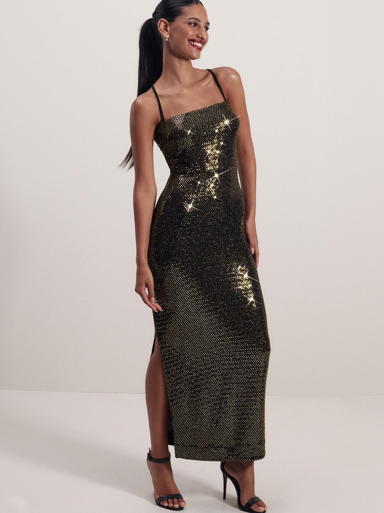 Gold Sequin Midi Dress - Image 1 of 6 Gold Sequin Midi Dress - Image 1 of 6