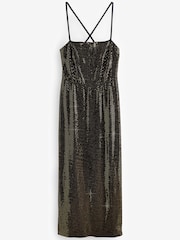 Gold Sequin Midi Dress - Image 5 of 6