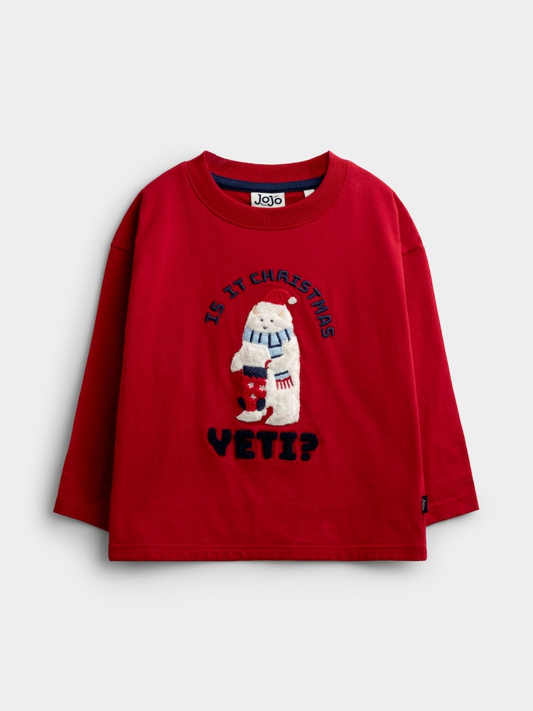 JoJo Maman Bébé Dark Red Yeti Slogan Appliqué Top - Image 1 of 4