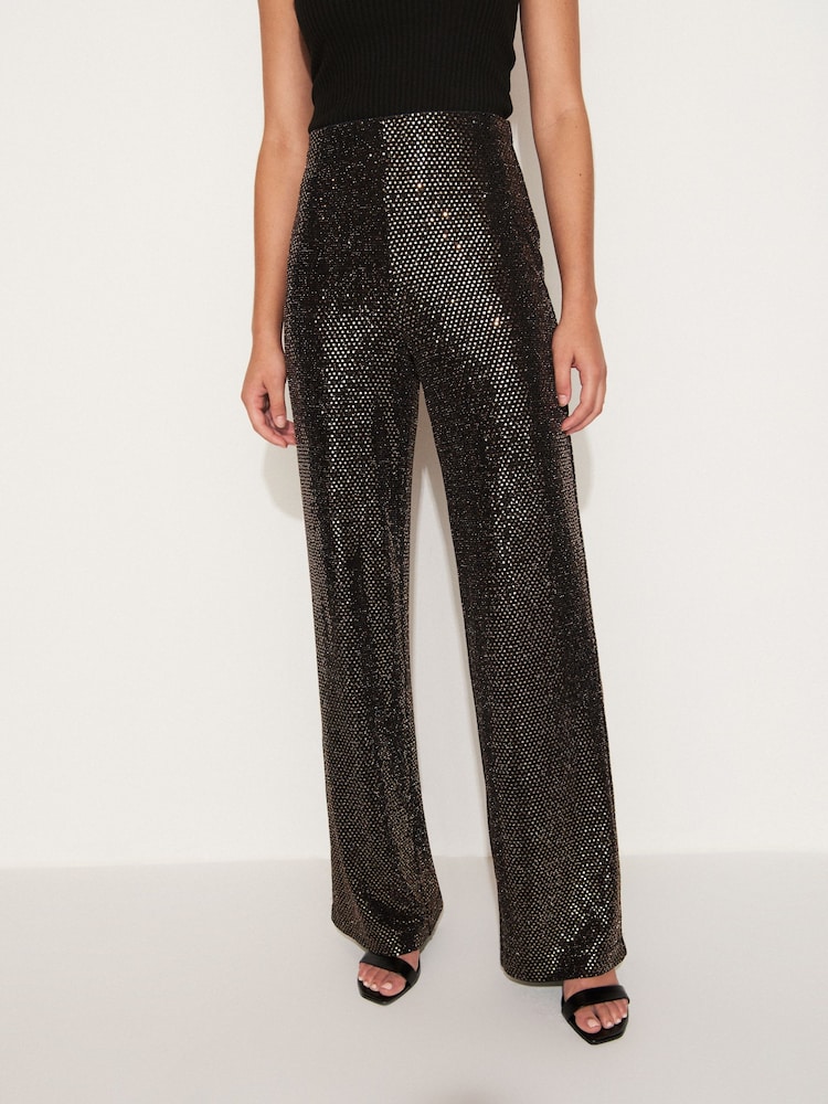 Gold Sequin Wide Leg Trousers - Image 2 of 6