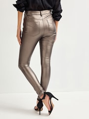 Silver PU Faux Leather Leggings - Image 3 of 6