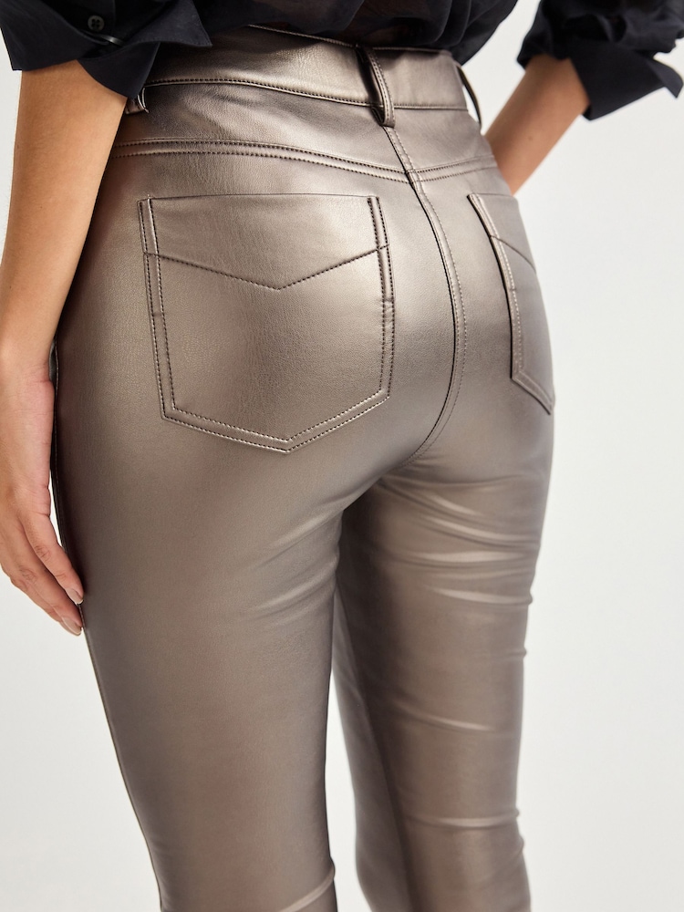 Silver PU Faux Leather Leggings - Image 4 of 6